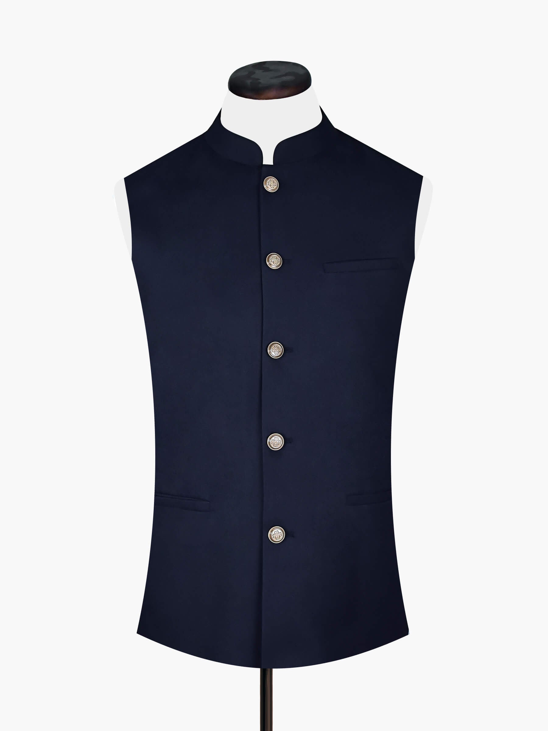 Navy Blue Formal Waistcoat With Brown Buttons