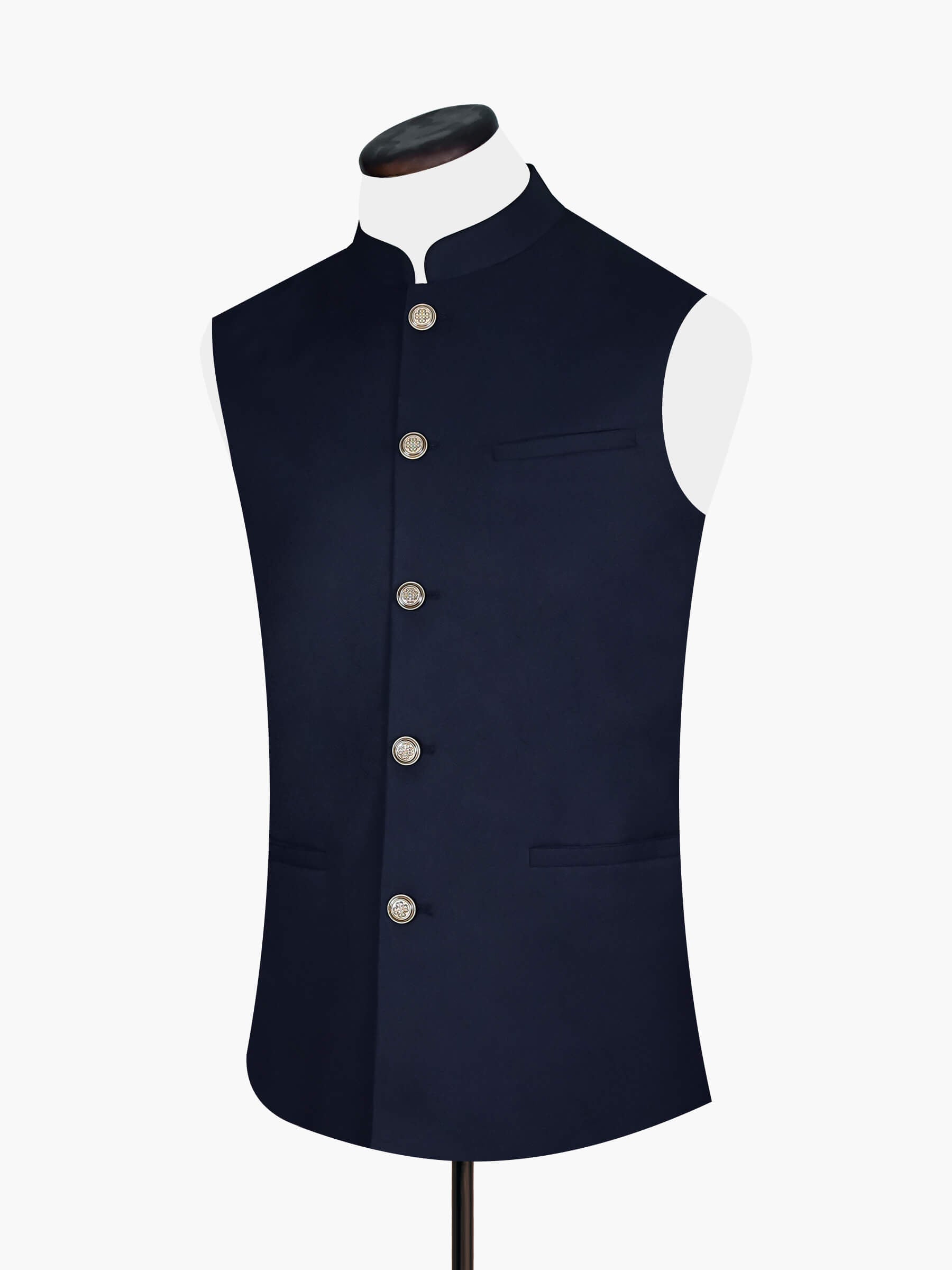 Navy Blue Formal Waistcoat With Brown Buttons