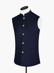 Navy Blue Formal Waistcoat With Brown Buttons