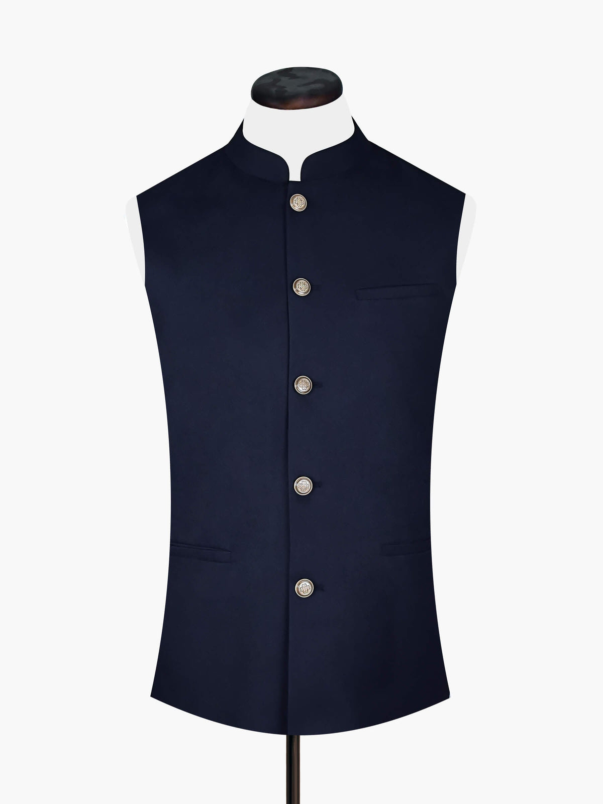Navy Blue Formal Waistcoat With Brown Buttons