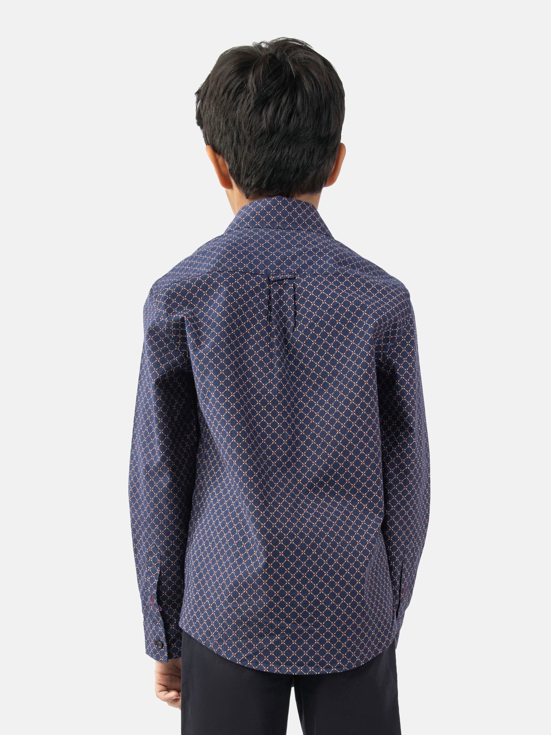 Navy Blue Geo Printed Long Sleeve Casual Shirt