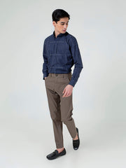 Navy Blue Geometric Printed Button Down Shirt