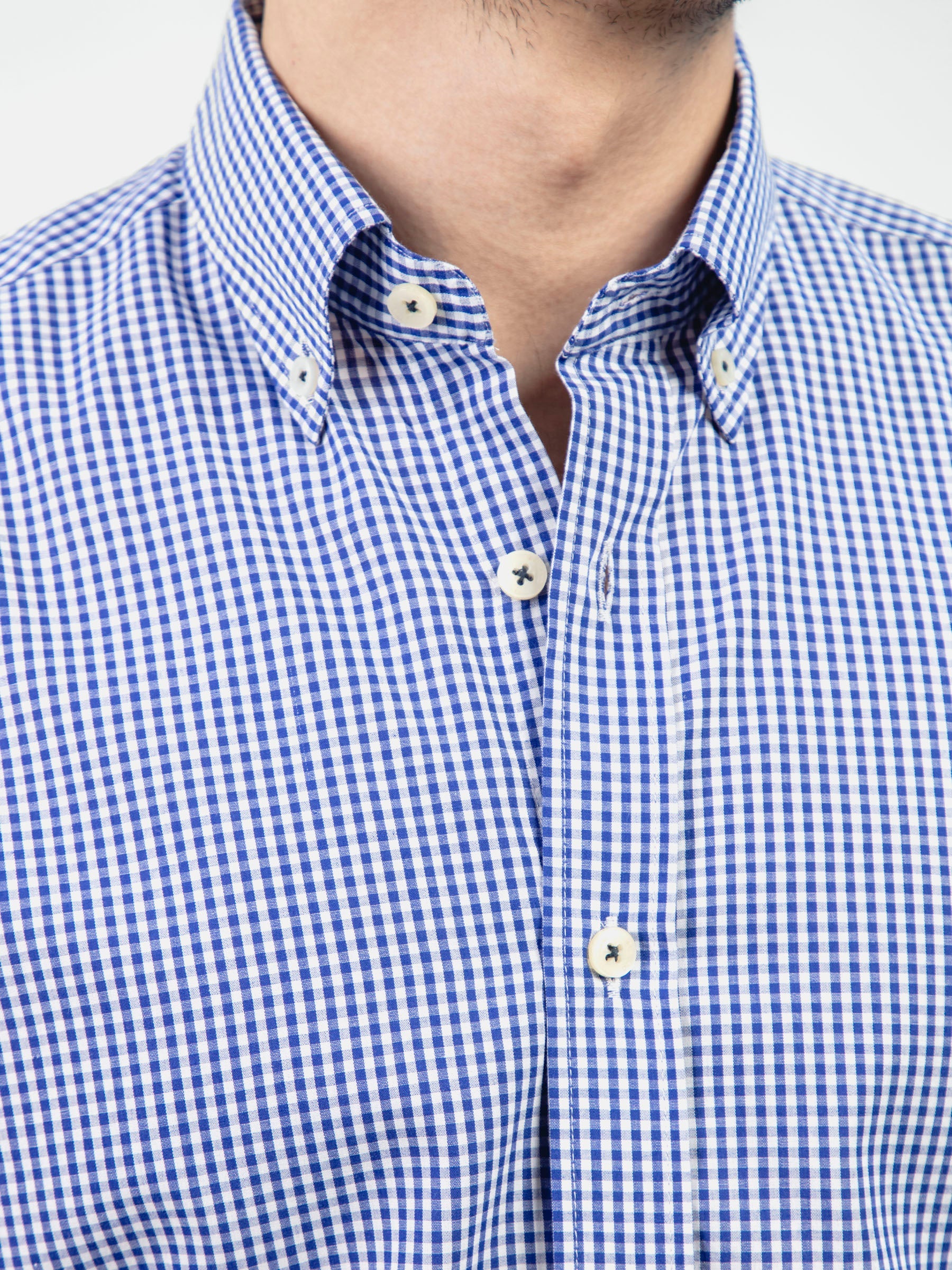 Navy Blue Gingham Button Down Shirt