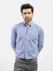 Navy Blue Gingham Button Down Shirt