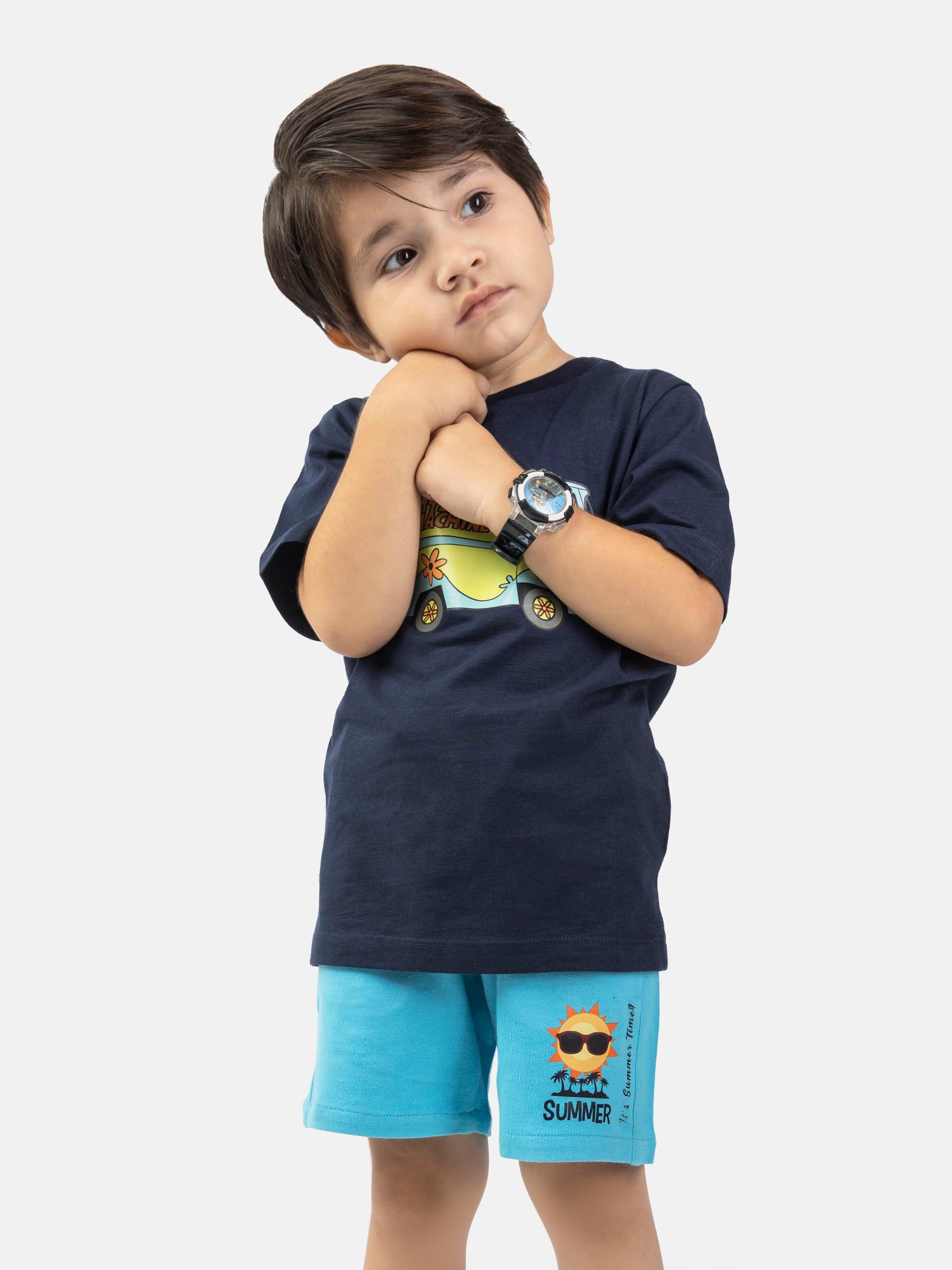 Navy Blue Graphic Printed 'Mystery Machine' Casual Tee