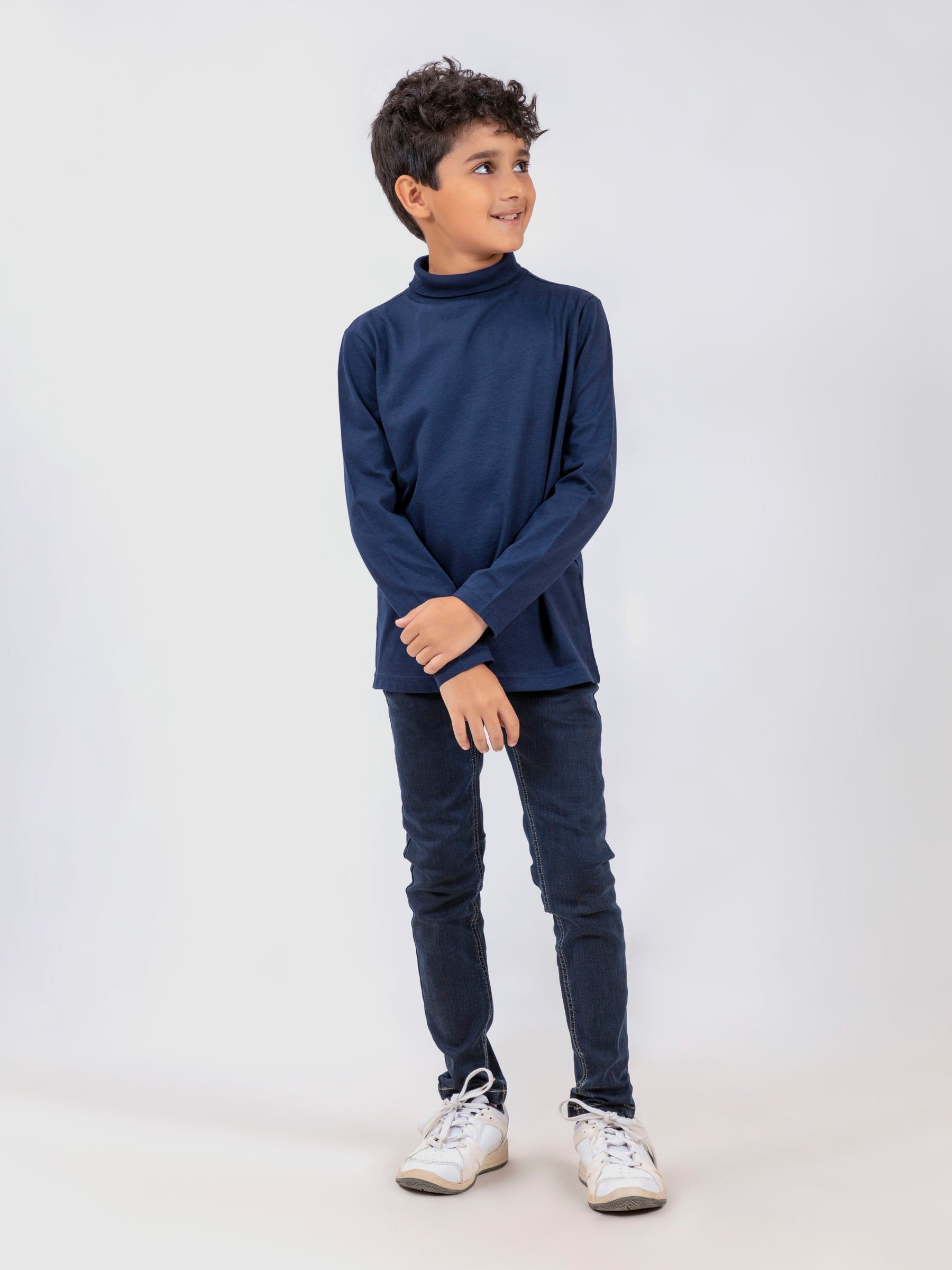 Navy Blue High Neck With Long Sleeves - Unisex