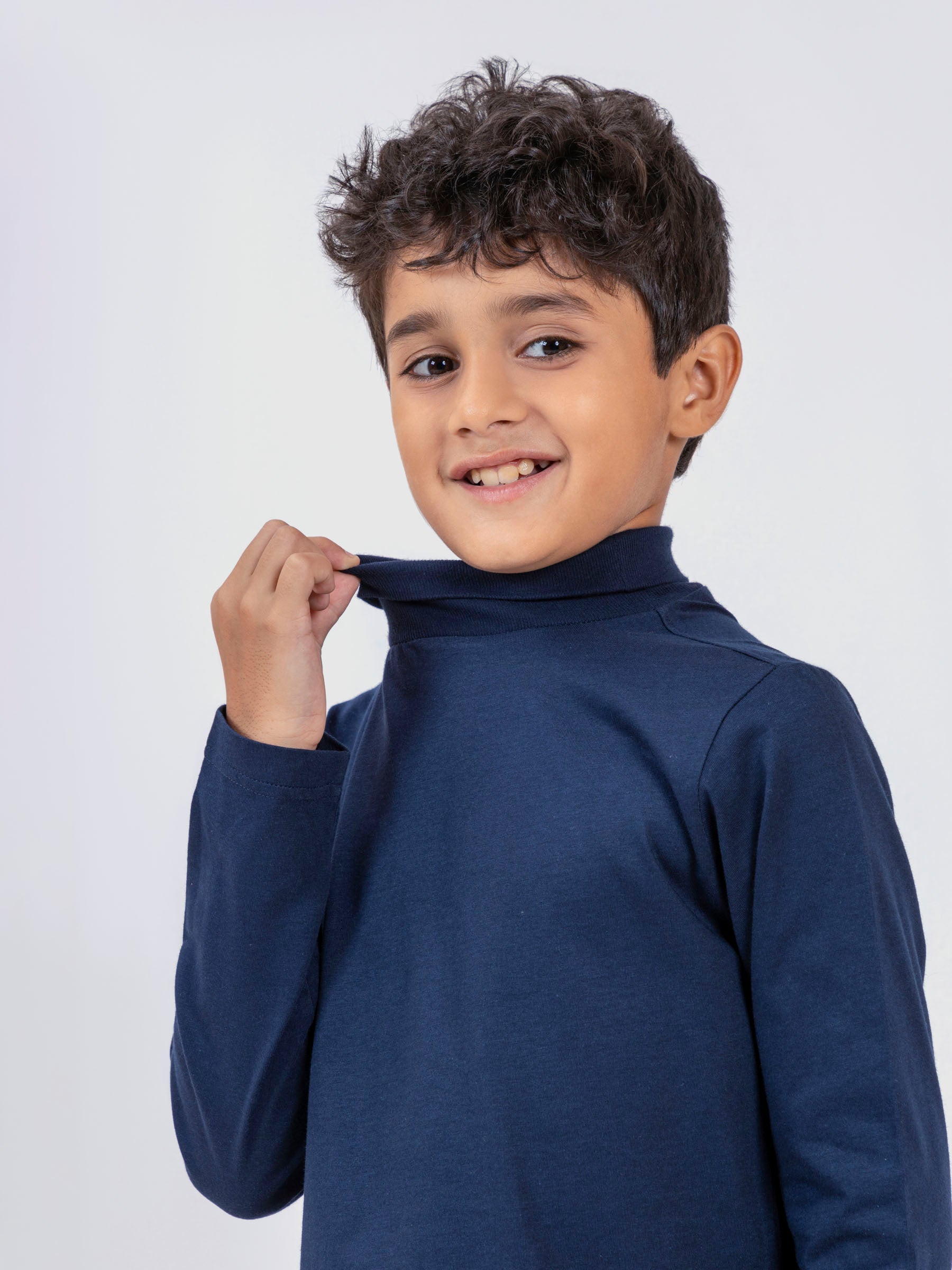 Navy Blue High Neck With Long Sleeves - Unisex