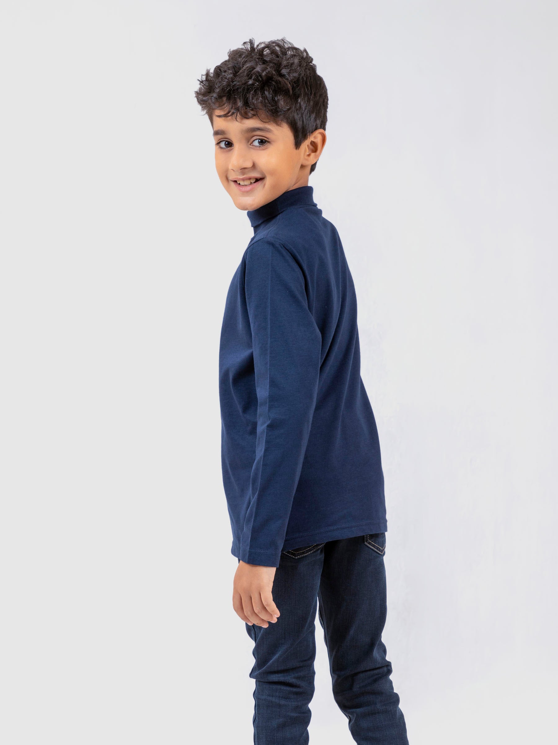 Navy Blue High Neck With Long Sleeves - Unisex