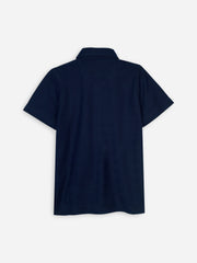 Navy Blue Horizontal Textured Casual Polo