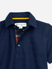 Navy Blue Horizontal Textured Casual Polo