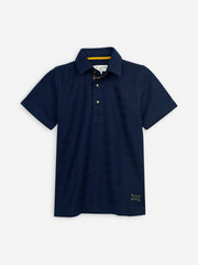 Navy Blue Horizontal Textured Casual Polo