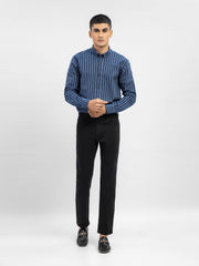 Navy Blue Indigo Dyed Striped Button Down Shirt