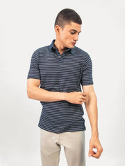 Navy Blue Indigo Striped Polo Shirt Slimfit