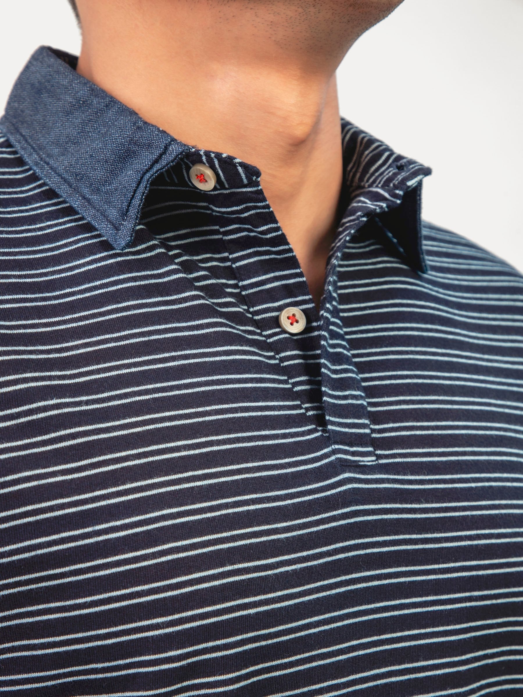 Navy Blue Indigo Striped Polo Shirt Slimfit