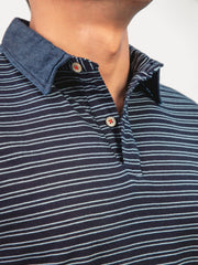 Navy Blue Indigo Striped Polo Shirt Slimfit