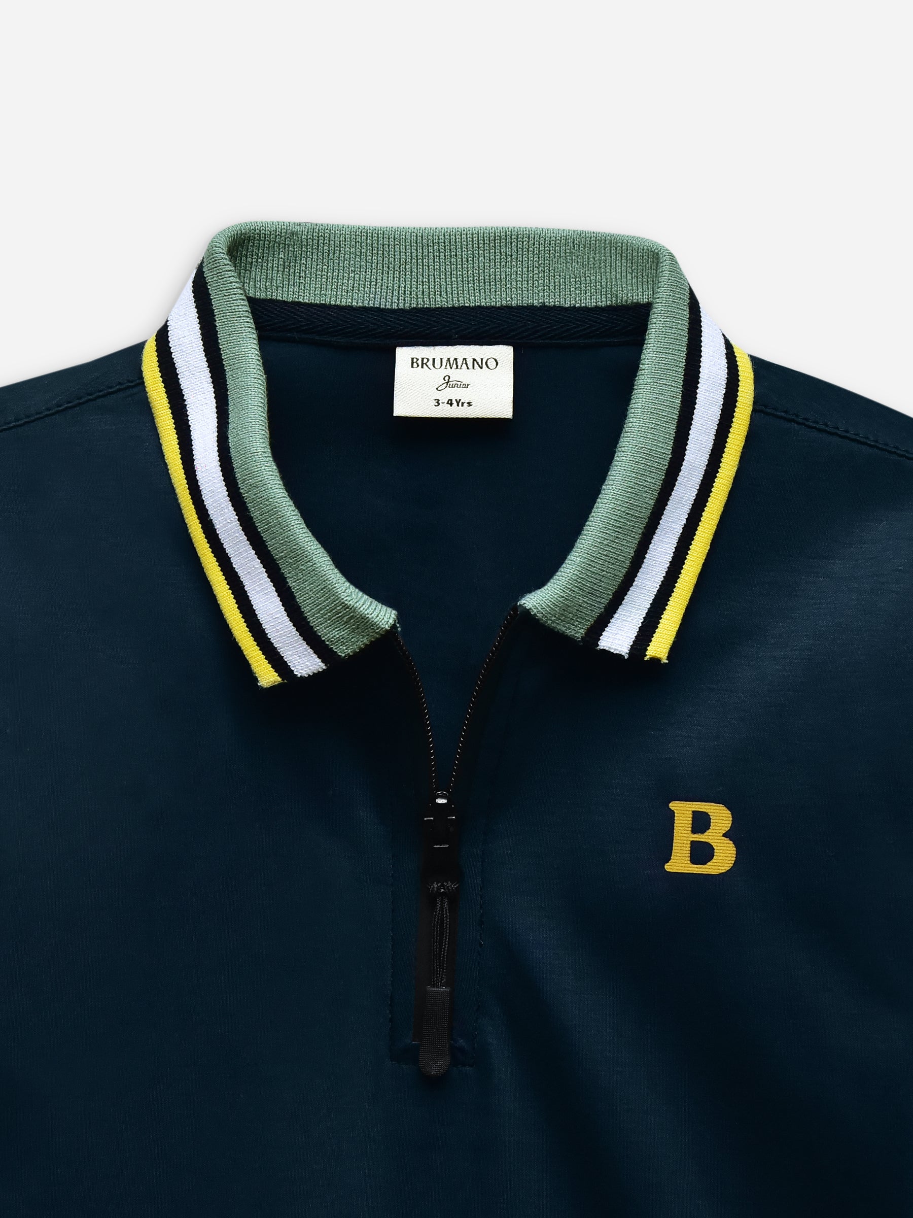 Navy Blue Interlock Zipper Polo With Contrasting Collar