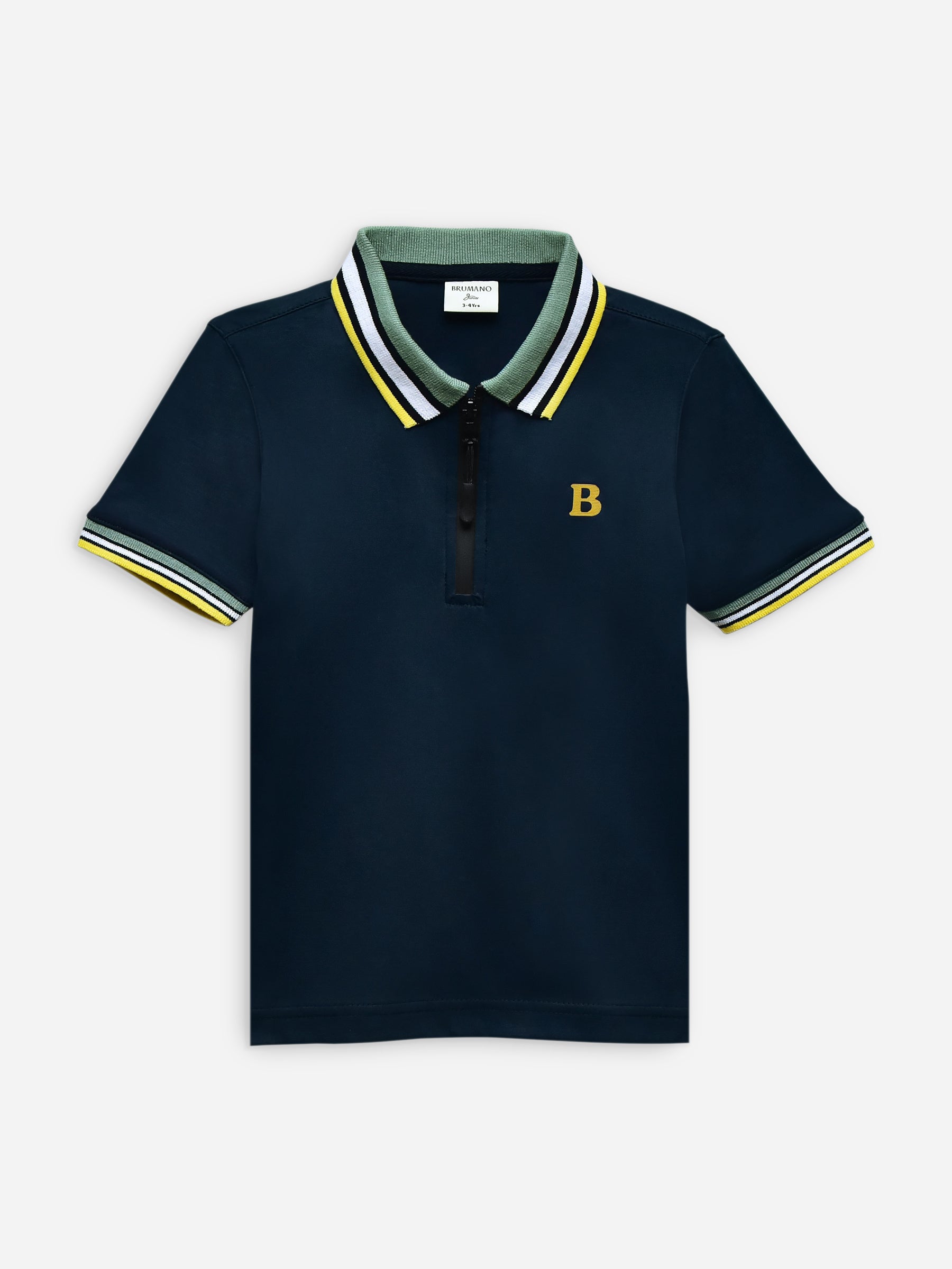 Navy Blue Interlock Zipper Polo With Contrasting Collar