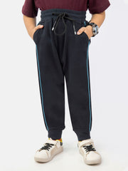 Navy Blue Knitted Jogger Pajama With Detailing