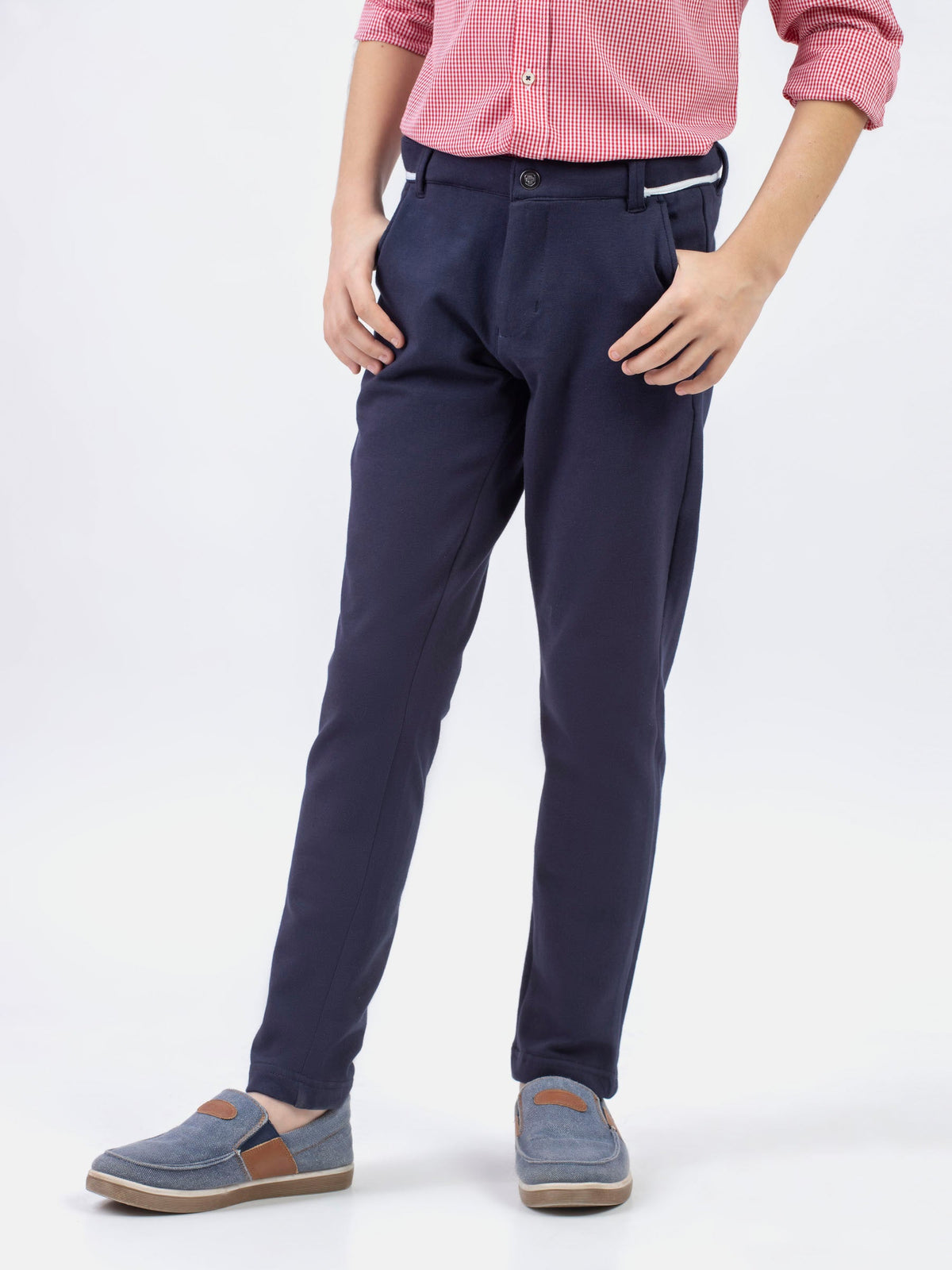 Navy Blue Knitted Trouser With Detailing