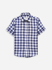 Navy Blue Large Gingham Half Sleeve Casual Shirt