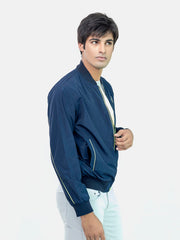 Navy Blue Light Bomber Jacket With Neon Detailing
