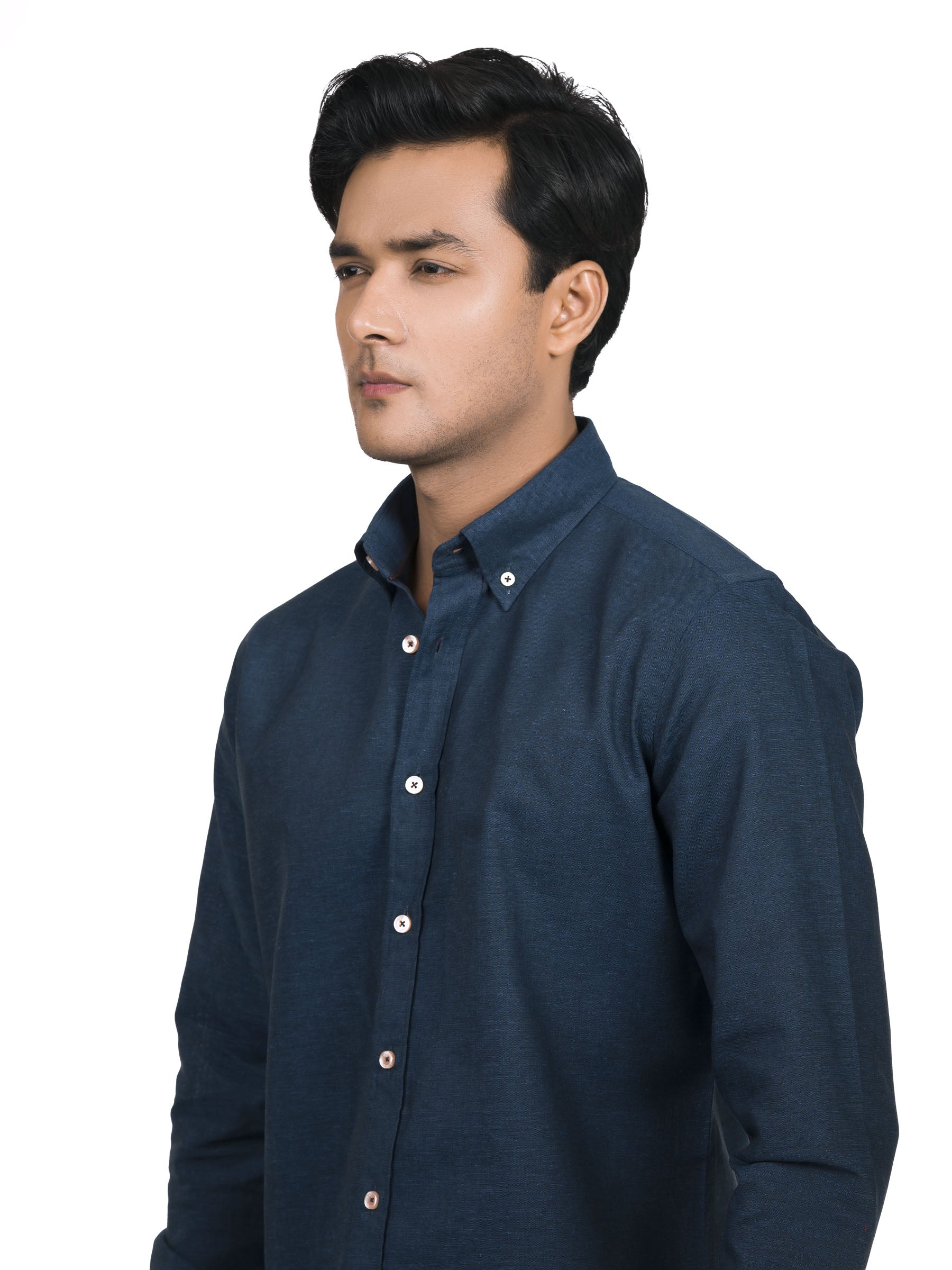 Navy Blue Linen Button Down Shirt
