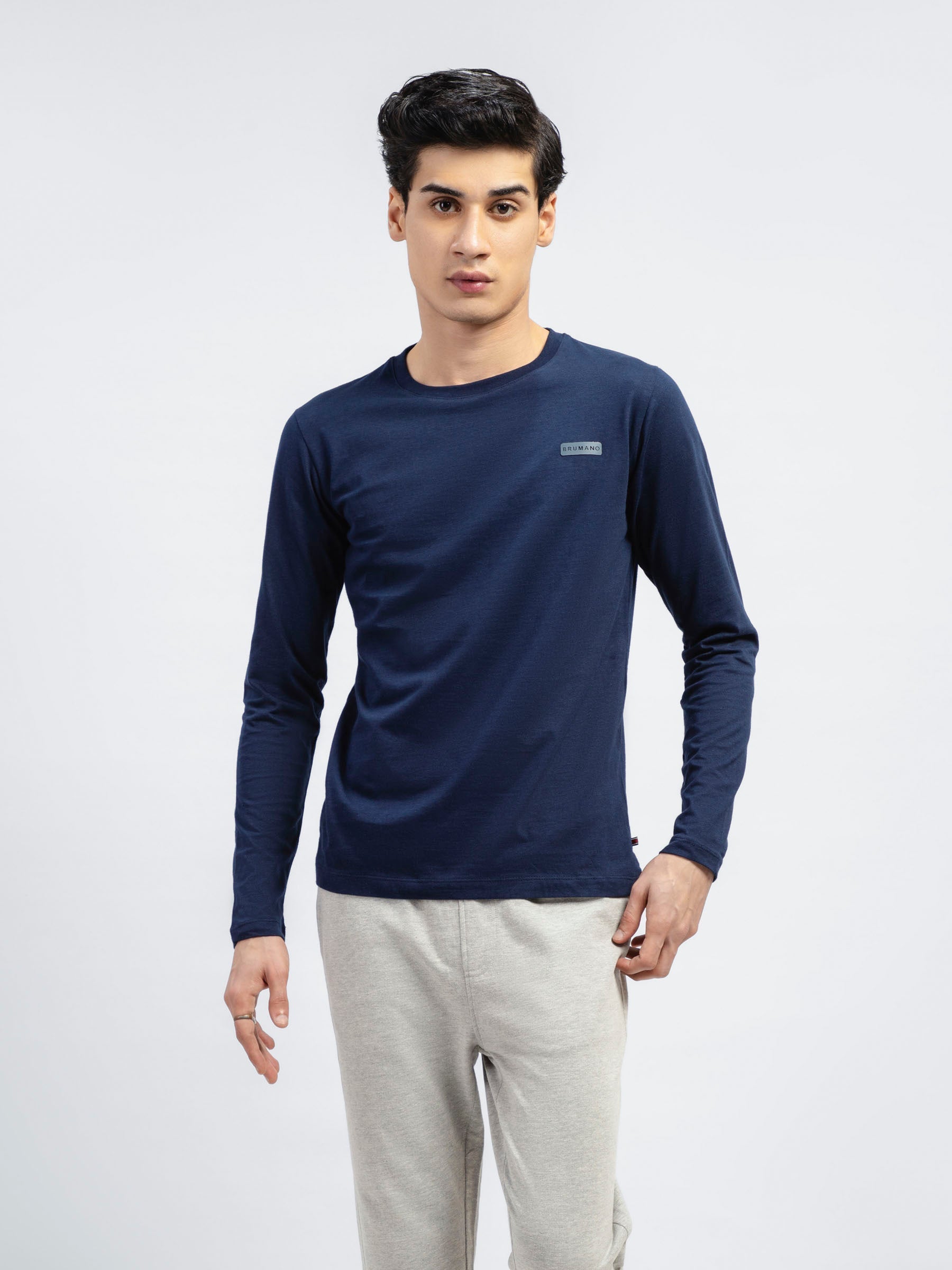 Navy Blue Long Sleeve Crew Neck T-Shirt