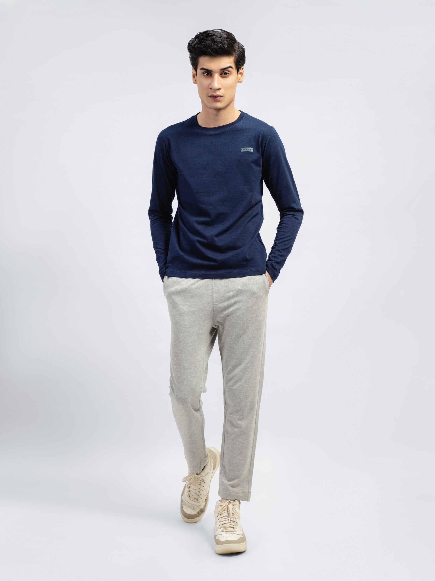 Navy Blue Long Sleeve Crew Neck T-Shirt