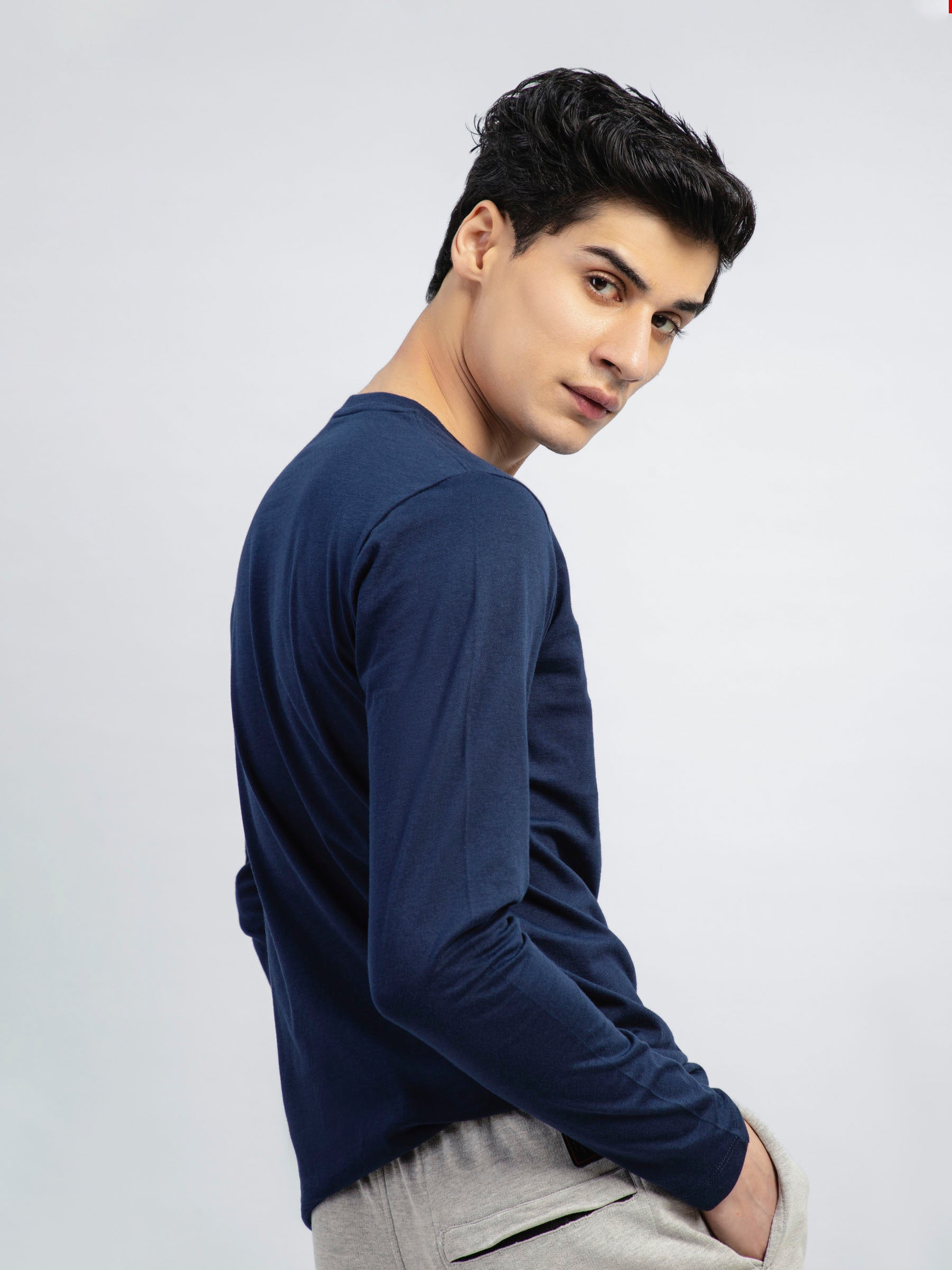 Navy Blue Long Sleeve Crew Neck T-Shirt