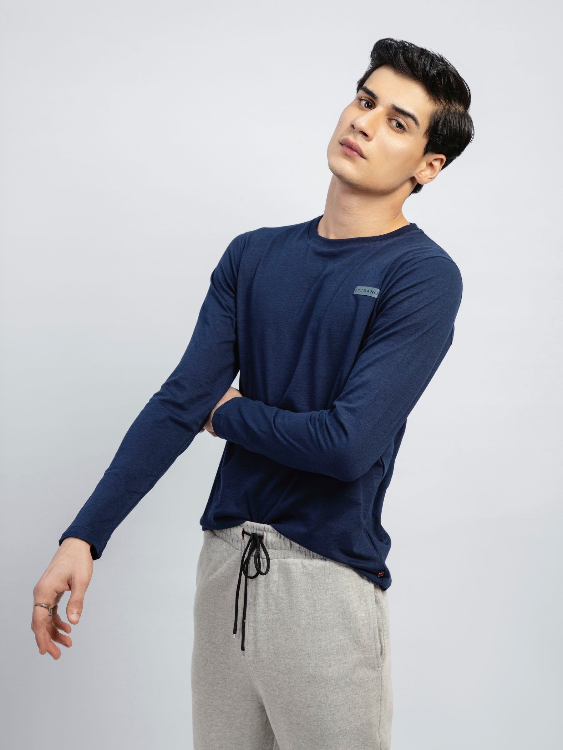 Navy Blue Long Sleeve Crew Neck T-Shirt