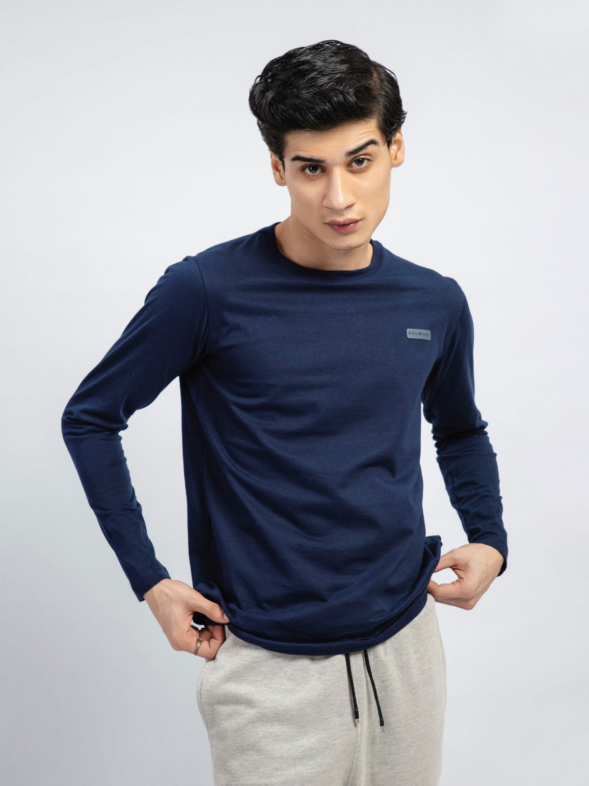 Navy Blue Long Sleeve Crew Neck T-Shirt