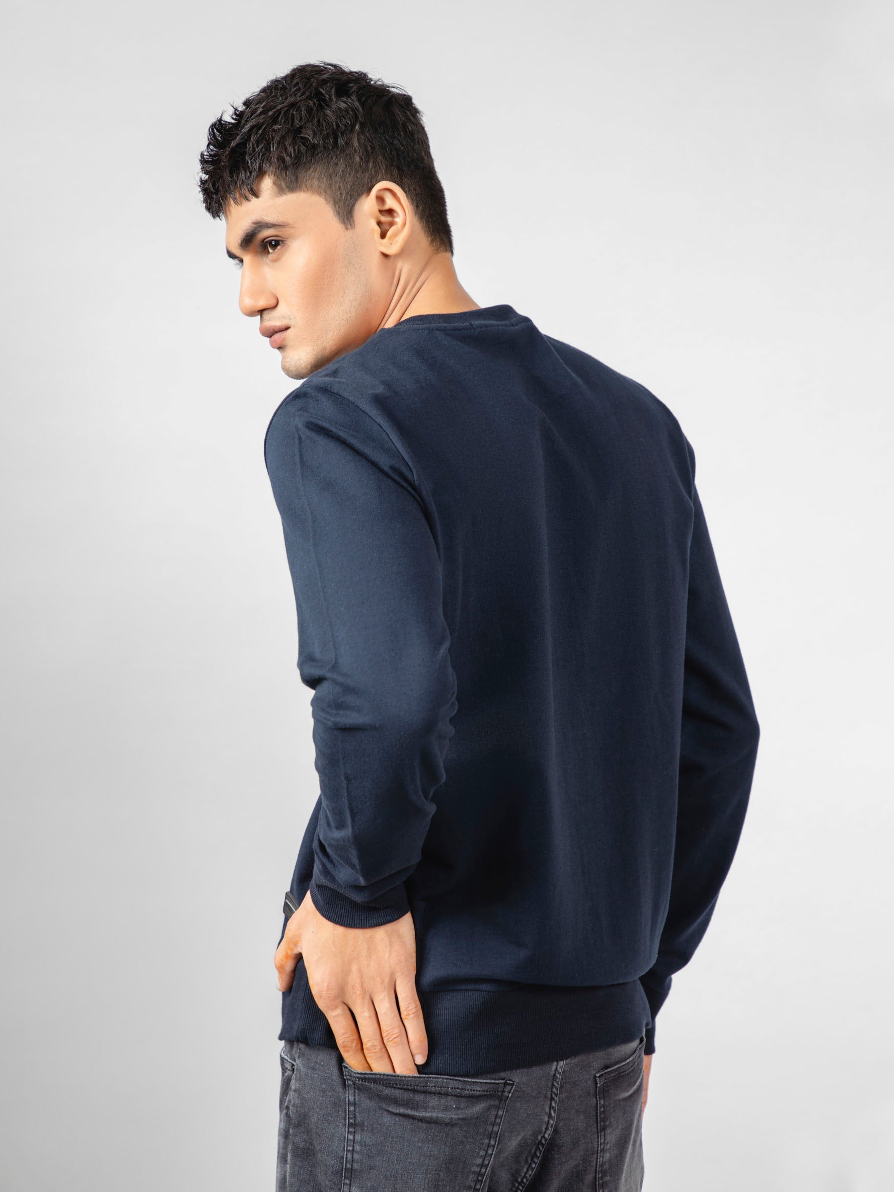Navy Blue Long Sleeve Crewneck Sweatshirt