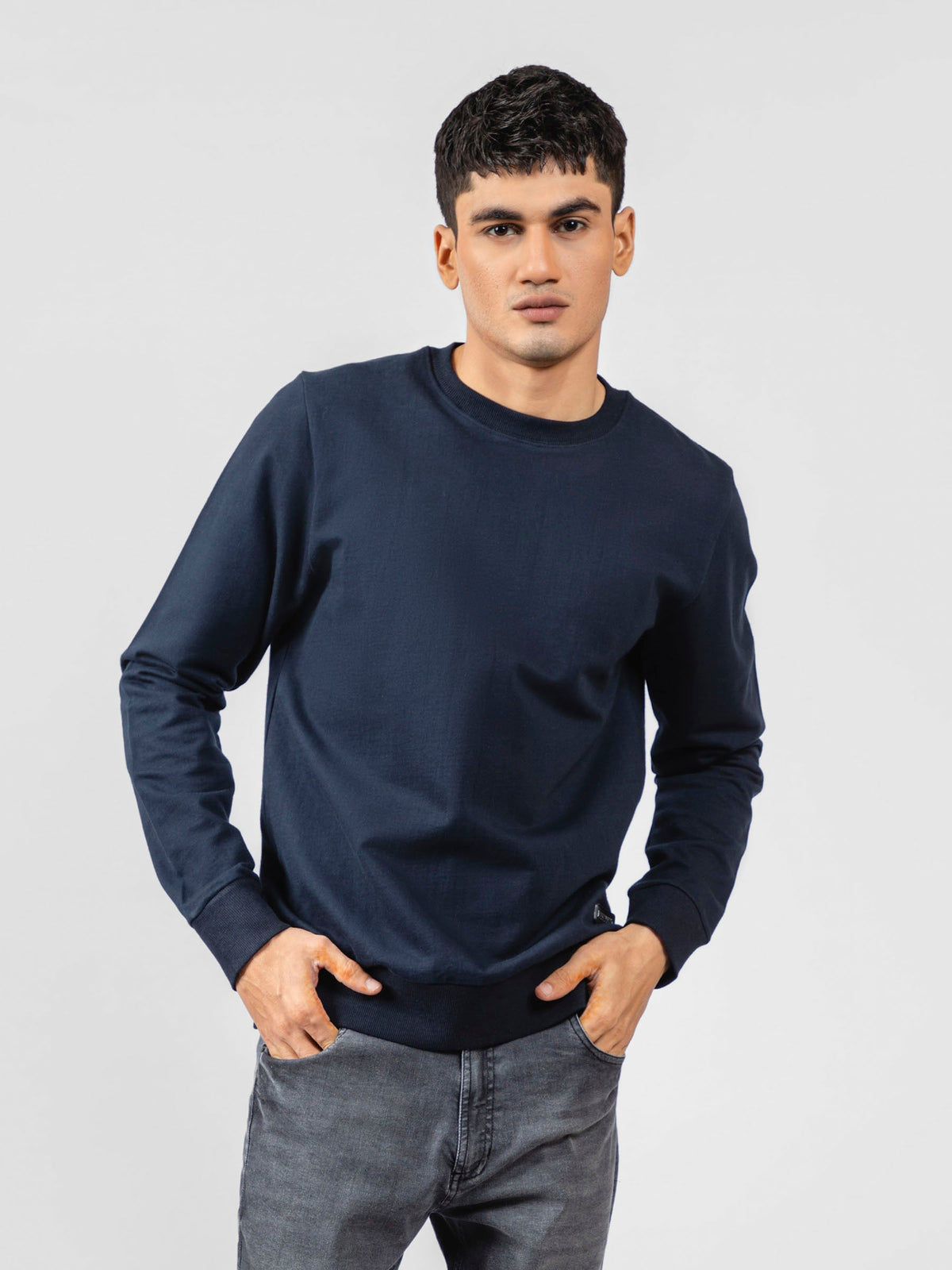Navy Blue Long Sleeve Crewneck Sweatshirt