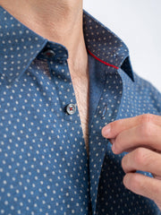Navy Blue Melange Printed Shirt