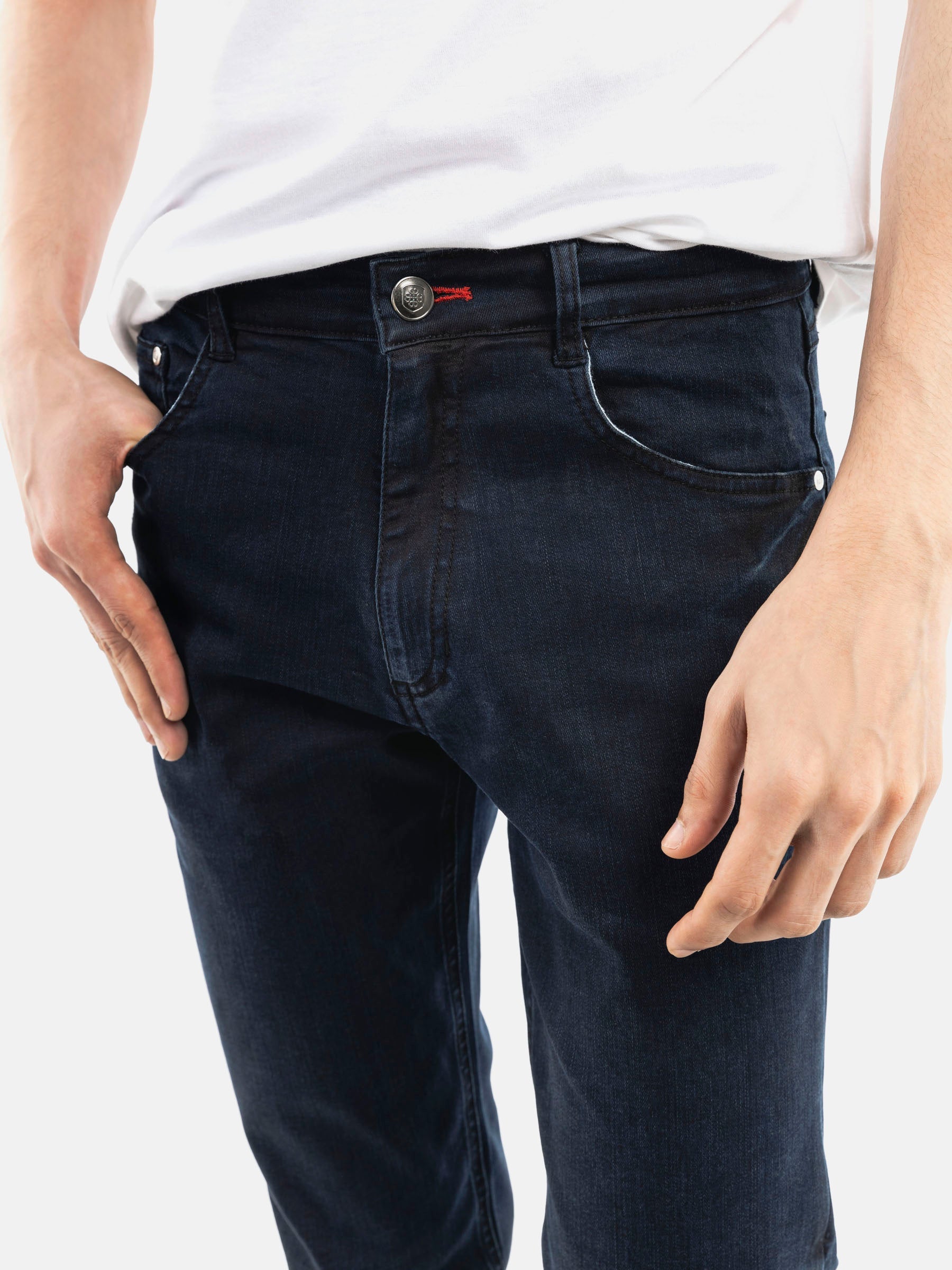 Navy Blue Micro Modal Slim Fit Denim Jeans