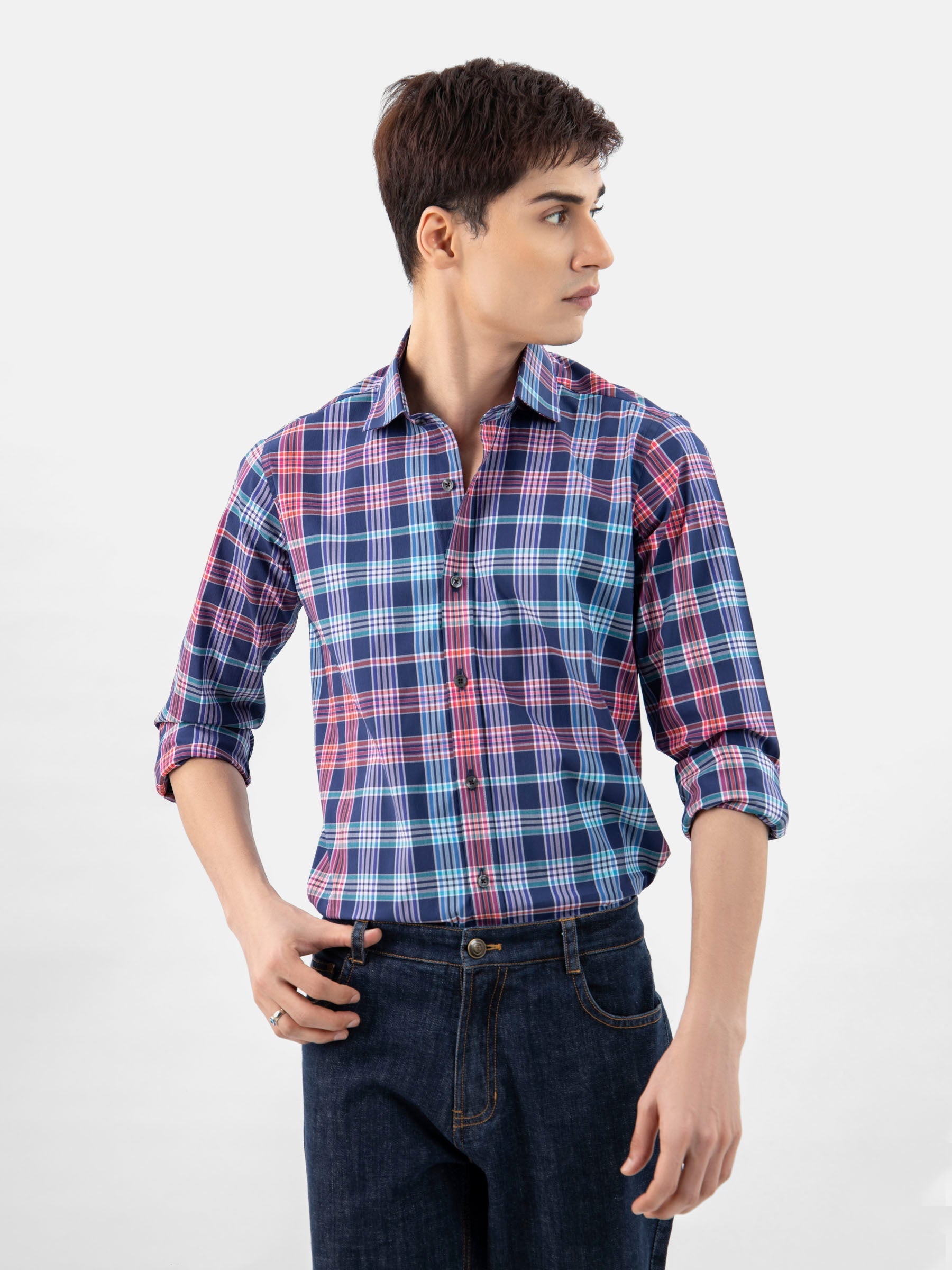 Navy Blue Multicolor Checkered Shirt