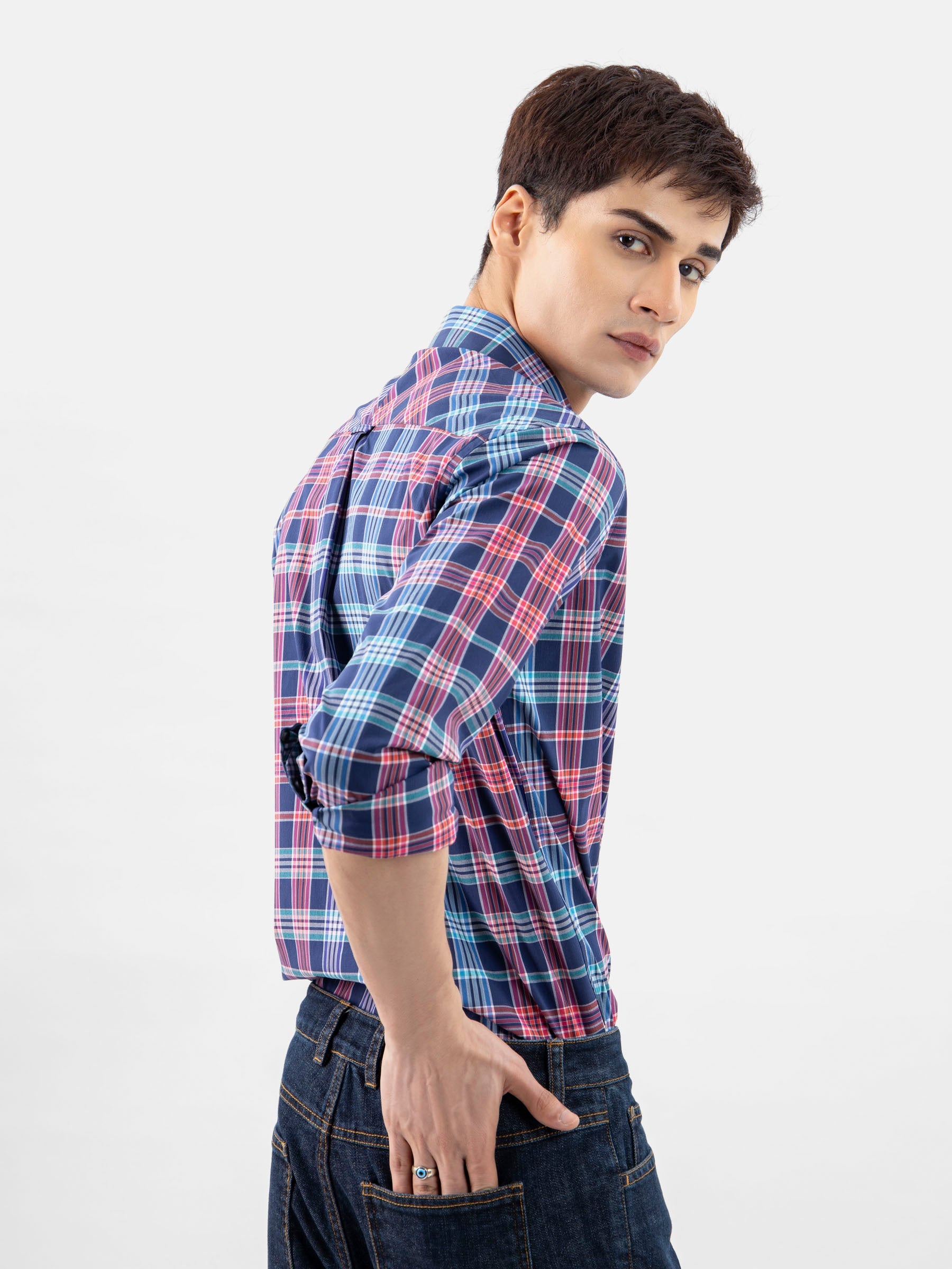 Navy Blue Multicolor Checkered Shirt