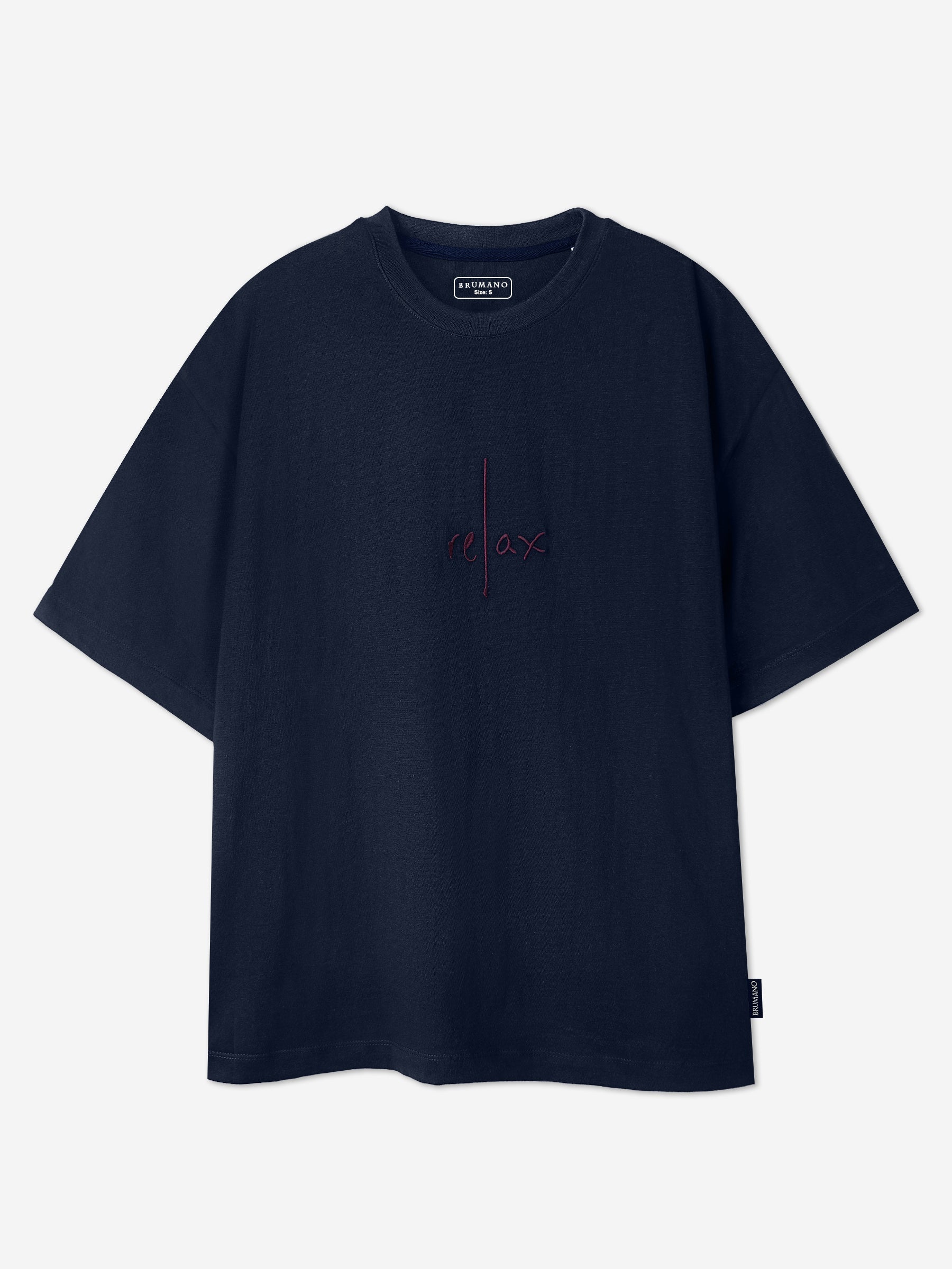 Navy Blue Oversized T-Shirt With Minimalist 'Relax' Embroidery - Women