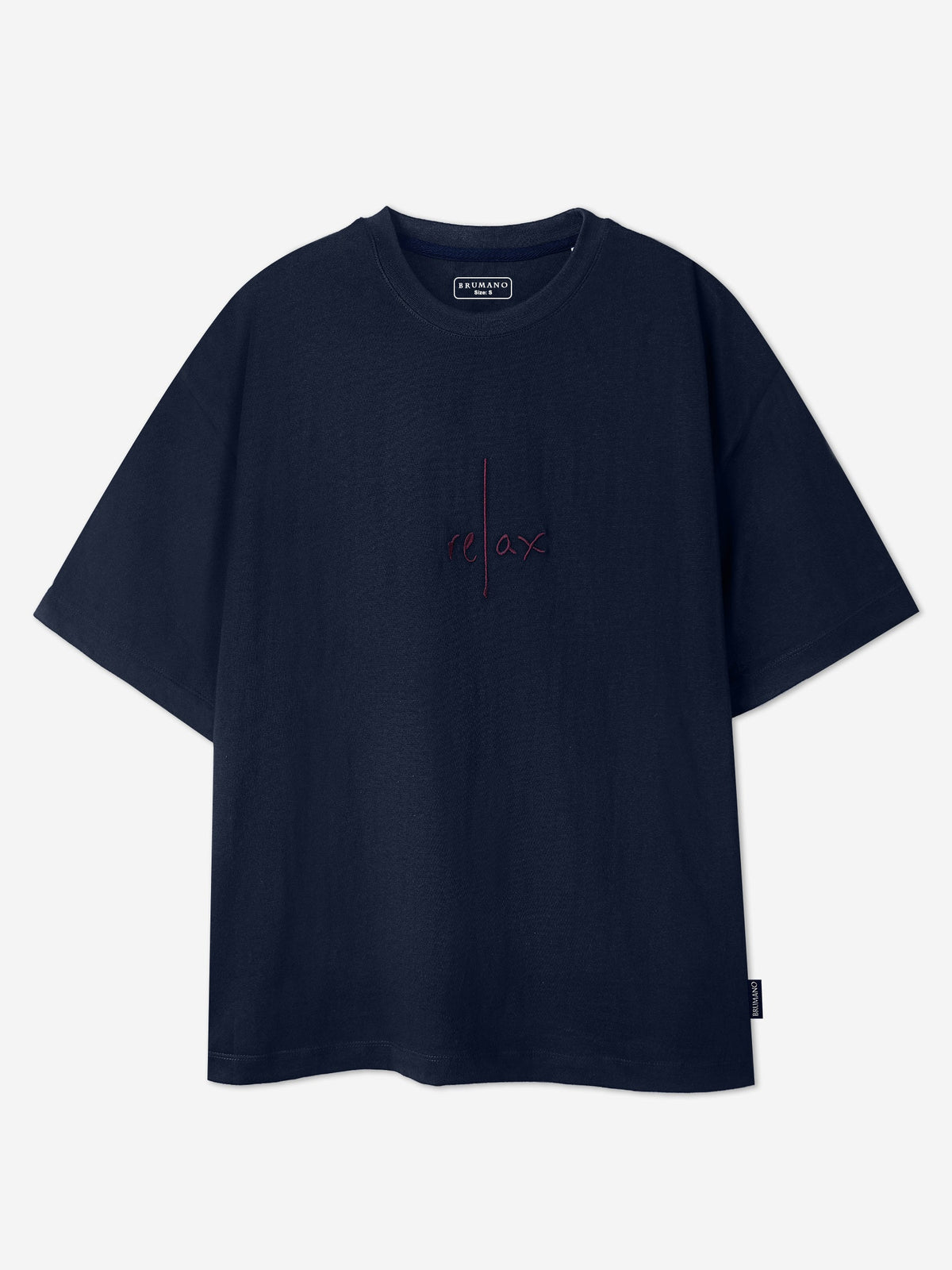 Navy Blue Oversized T-Shirt With Minimalist 'Relax' Embroidery - Women
