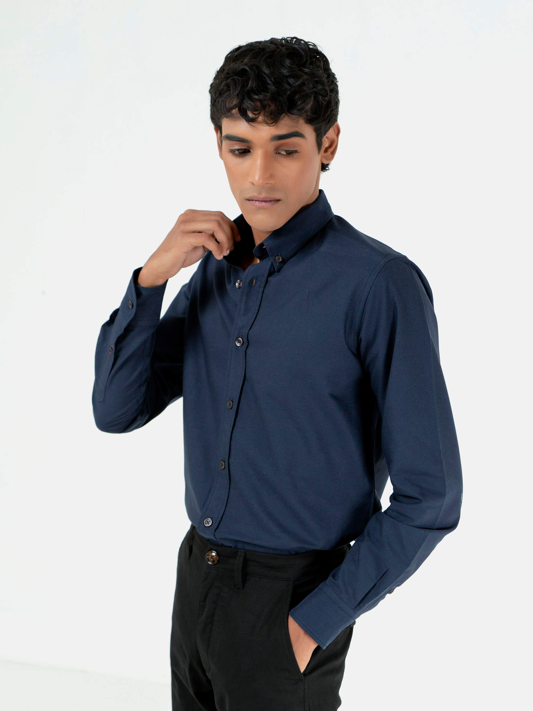 Navy Blue Oxford Button Down Shirt