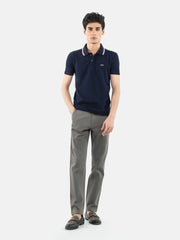 Navy Blue Pique Polo With Tipping Collar