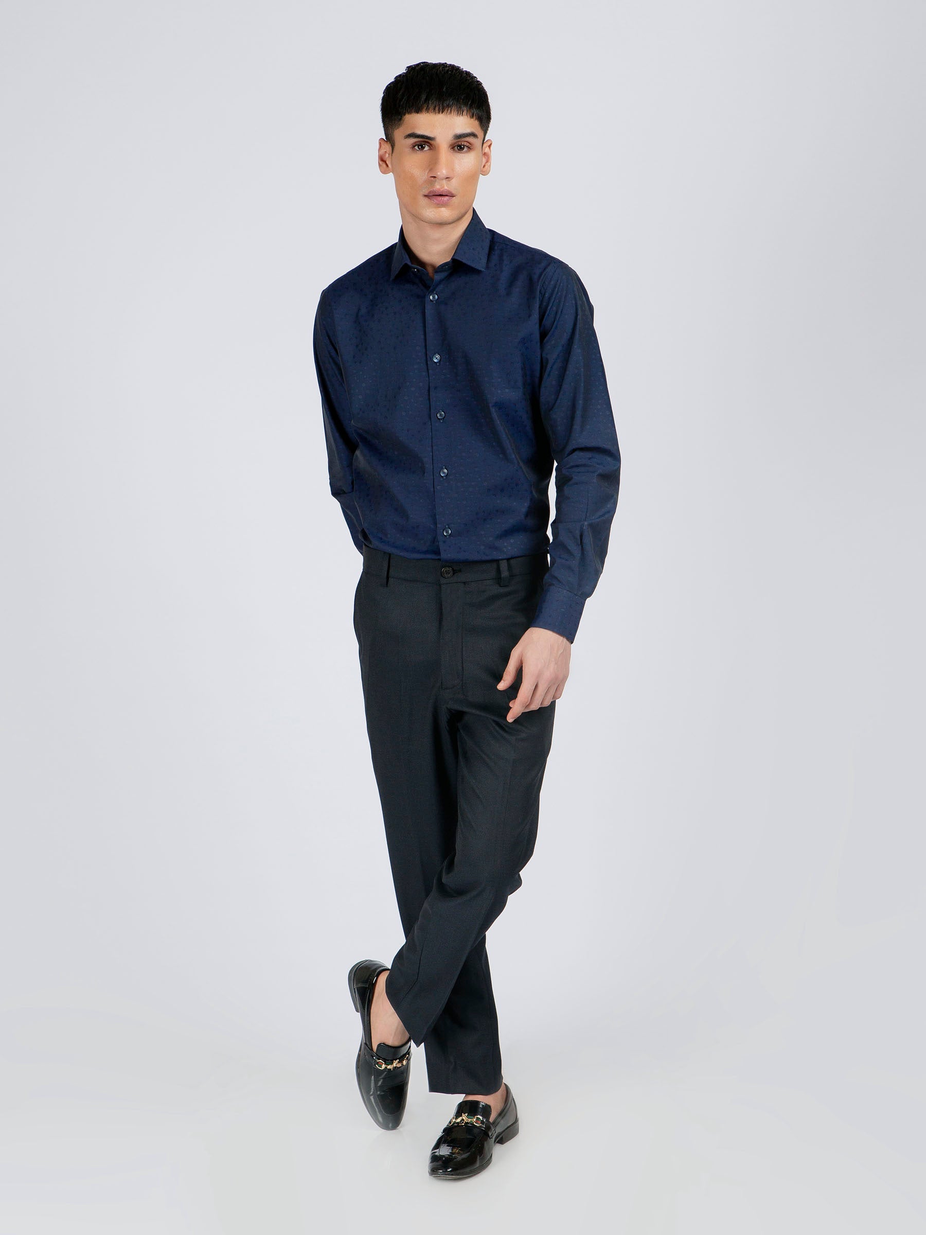 Navy Blue Polka Dot Formal Shirt