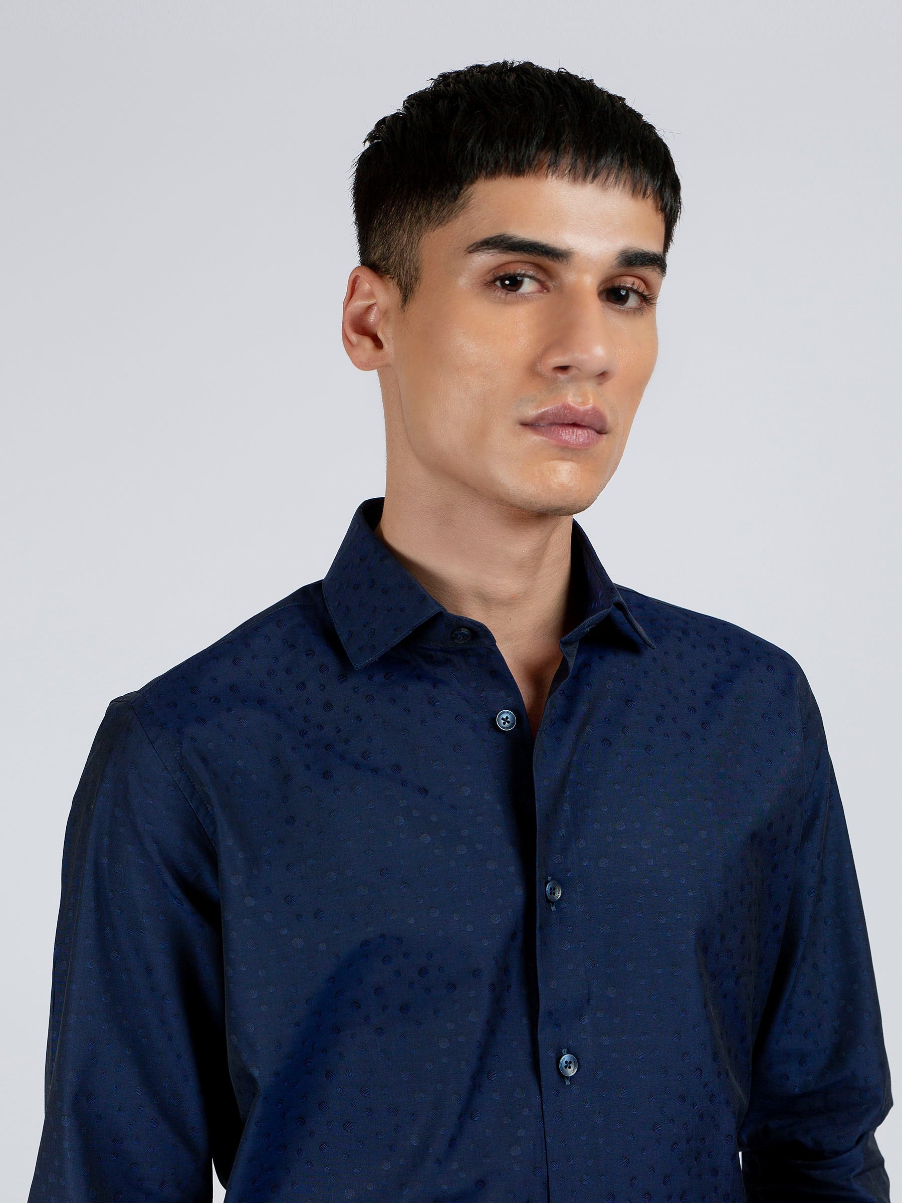 Navy Blue Polka Dot Formal Shirt