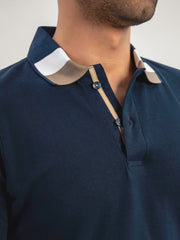 Navy Blue Polo With Sporty Brown Collar