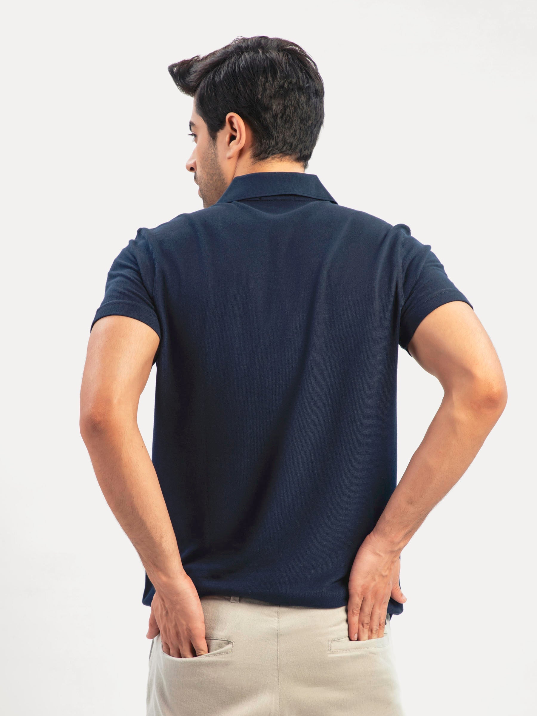 Navy Blue Polo With Sporty Brown Collar