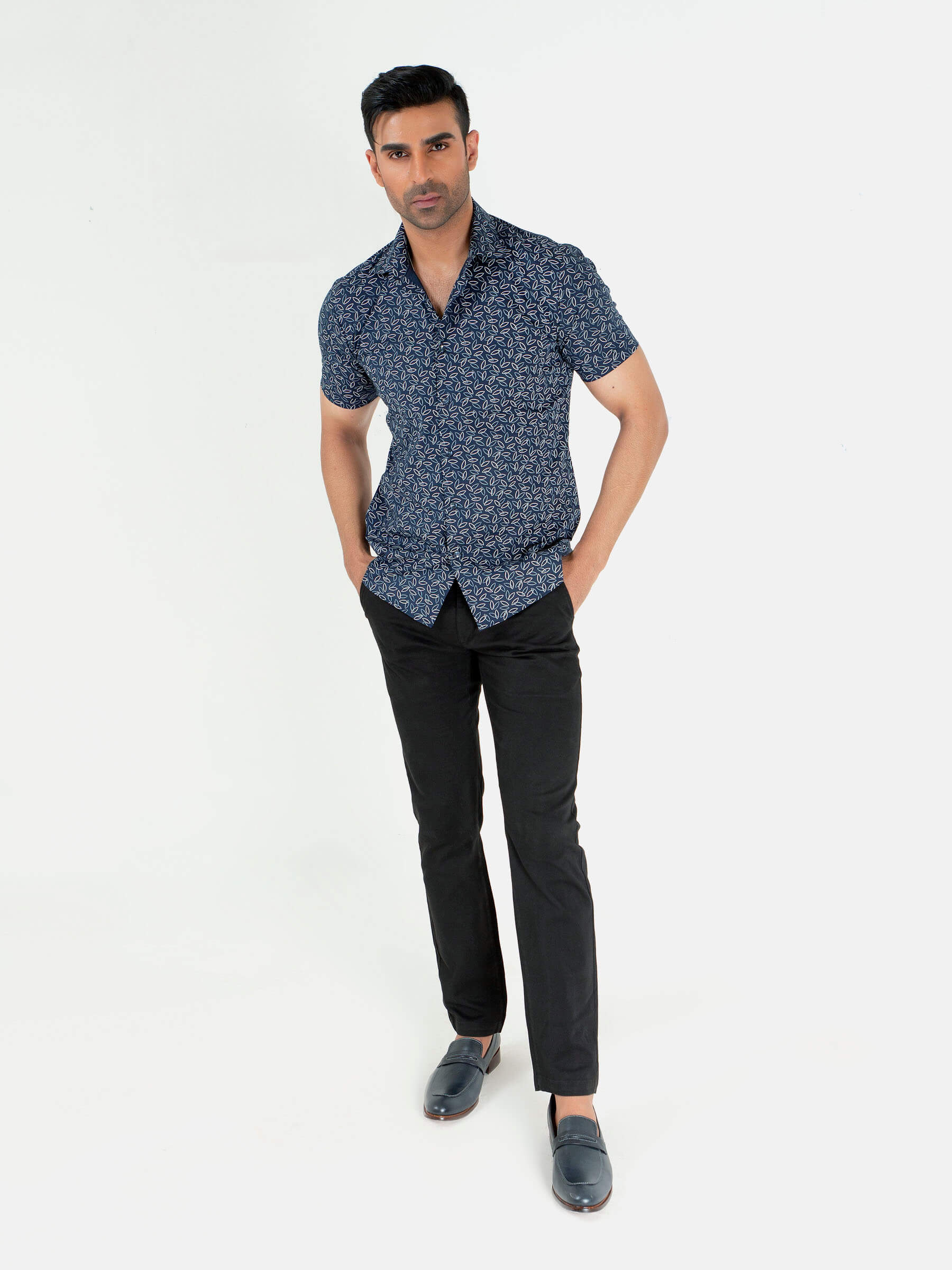Navy Blue Printed Half Sleeve Shirt
