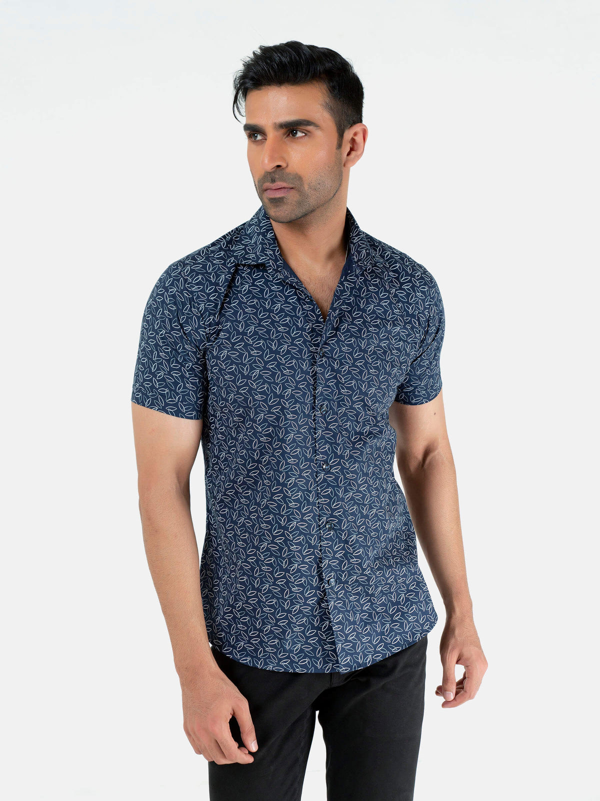Navy Blue Printed Half Sleeve Shirt