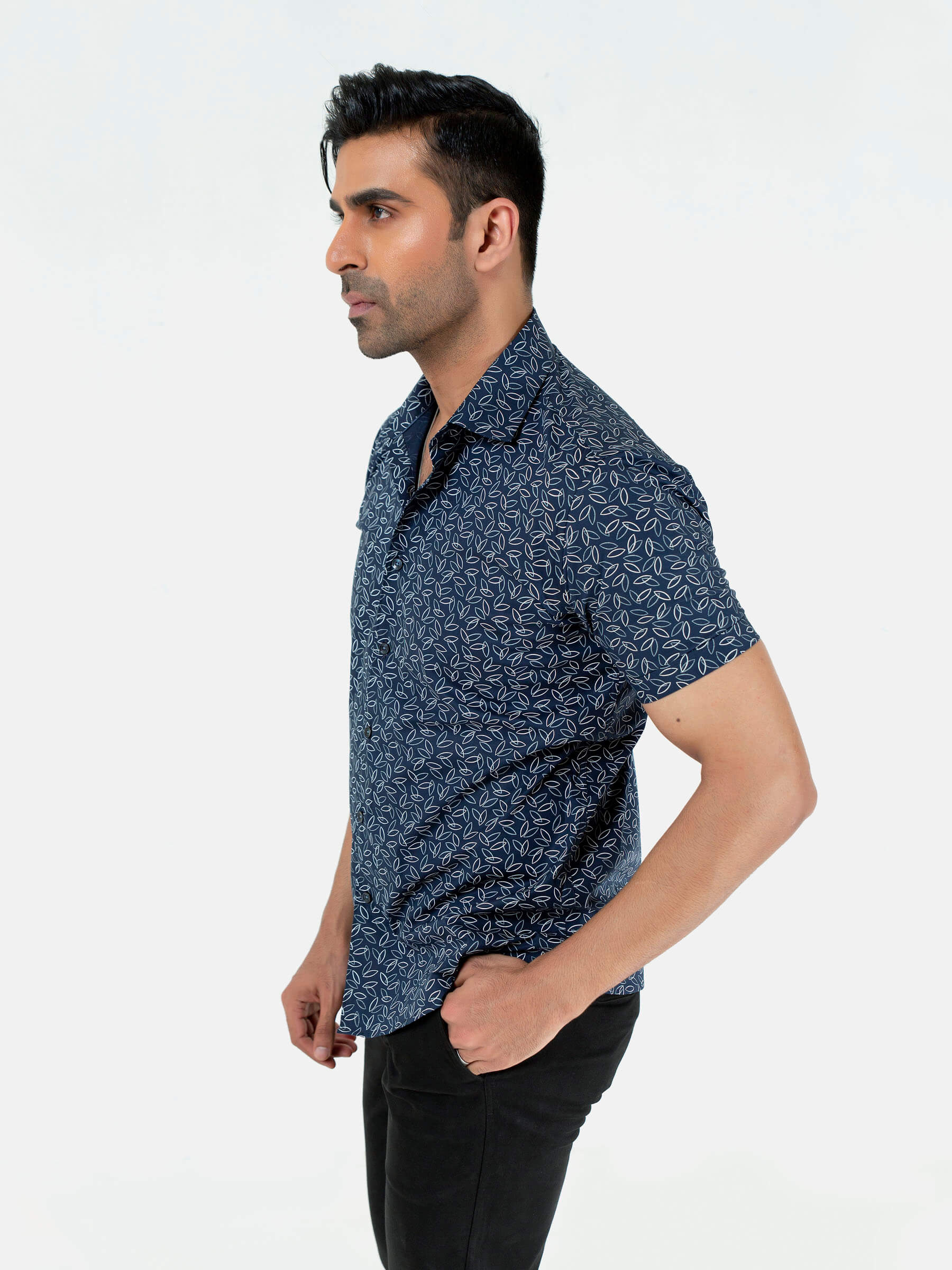 Navy Blue Printed Half Sleeve Shirt