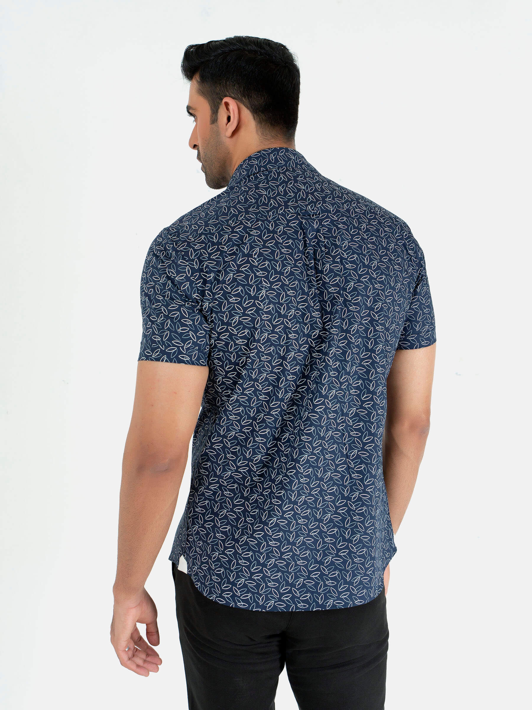 Navy Blue Printed Half Sleeve Shirt