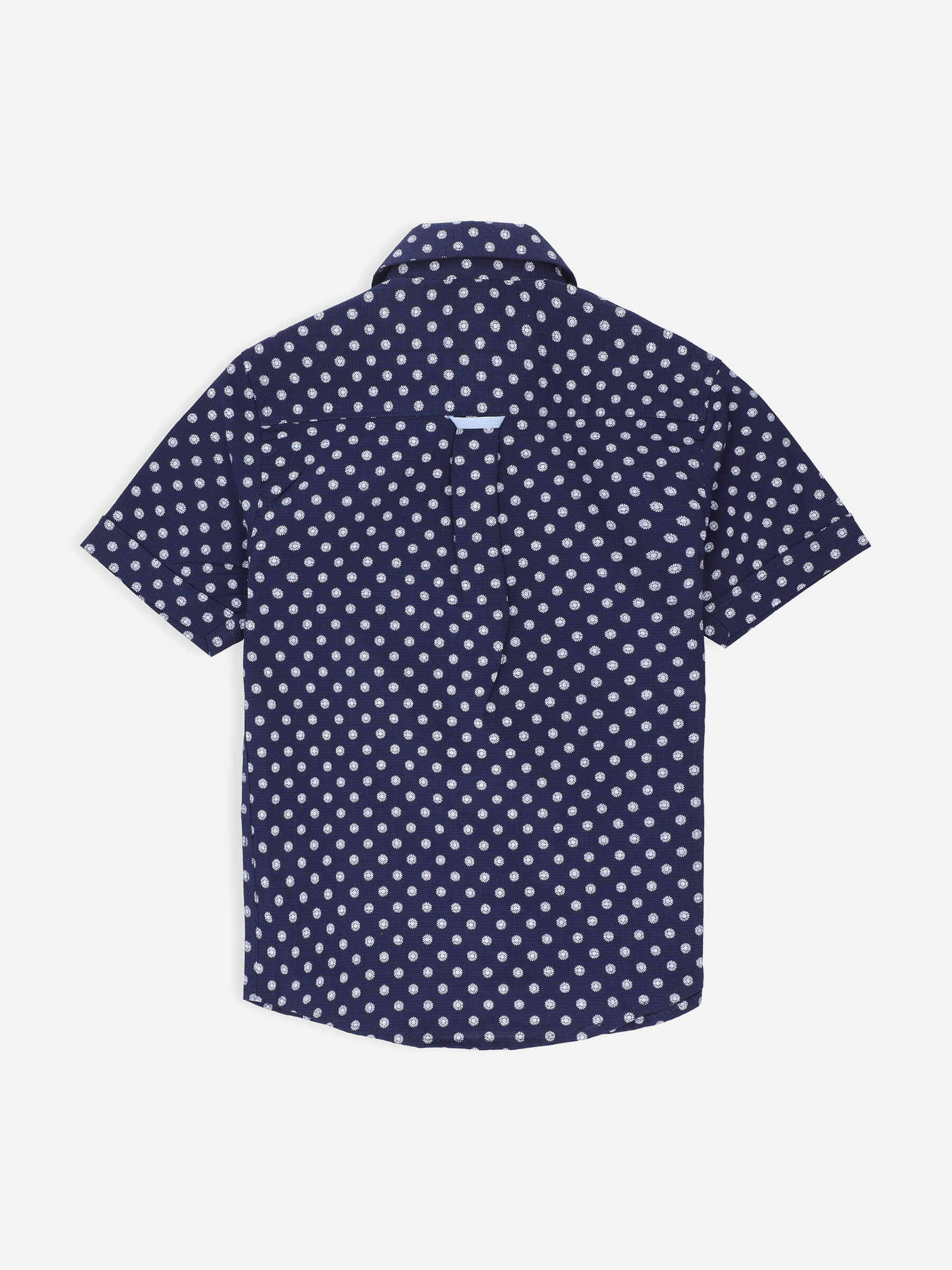 Navy Blue Printed Seersucked Short Sleeve Casual Shirt